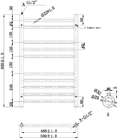 Additional image for Athena Towel Radiator (10 Rails, Stainless Steel). 500x800.