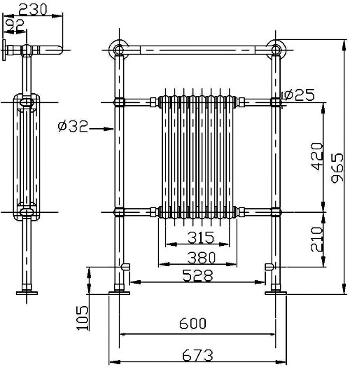 Additional image for Harrow Traditional Heated Towel Rail. 673x965mm.