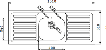 Additional image for Kitchen Sink With Two Drainers & Waste. 1310x510mm (2 Tap Holes).