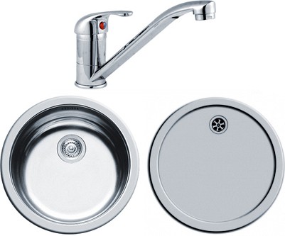 Additional image for Round Kitchen Sink, Drainer & Tap With Wastes. 450mm Diameter.