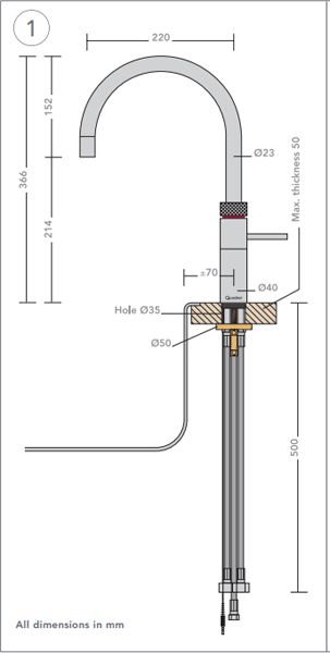 Additional image for Round Boiling Water Kitchen Tap. COMBI (Black).