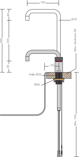 Additional image for Square Boiling Water Kitchen Tap. COMBI (Polished Chrome).