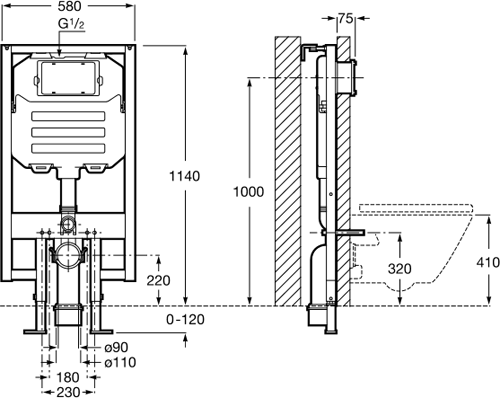 Additional image for Basin & WC Frame With PL2 Dual Flush Panel (Combi).