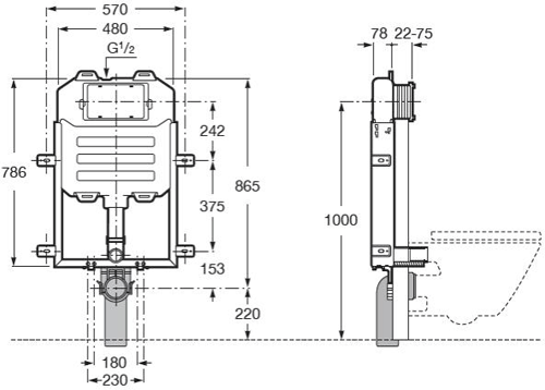 Additional image for In-Wall WC Compact Tank & PL1 Dual Flush Panel (Combi).