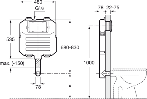 Additional image for In Wall Dual Flush Cistern & EP1 Electronic Panel (Black).