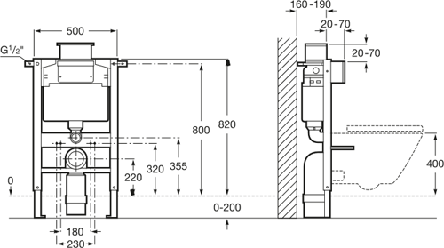 Additional image for DUPLO LH Wall Hung Frame & PL1 Dual Flush Panel (Chrome).