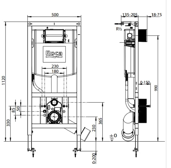 Additional image for Duplo S Full Height Frame With Dual Flush Cistern (500x1120mm).