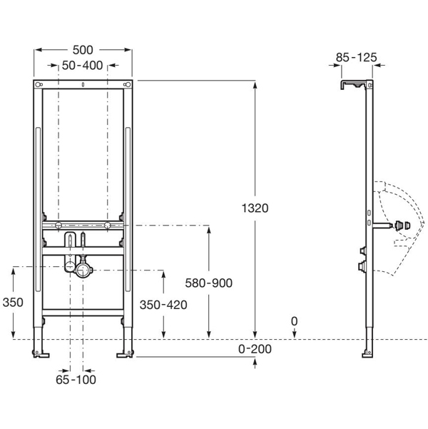 Additional image for Duplo S Urinal Frame (500x1320mm).