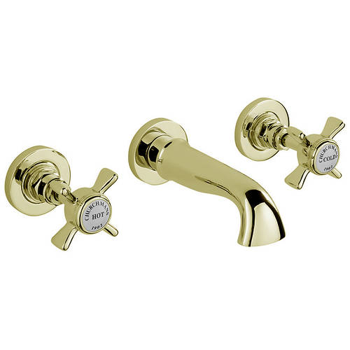Additional image for 3 Hole Wall Mounted Basin Mixer Tap (Gold).