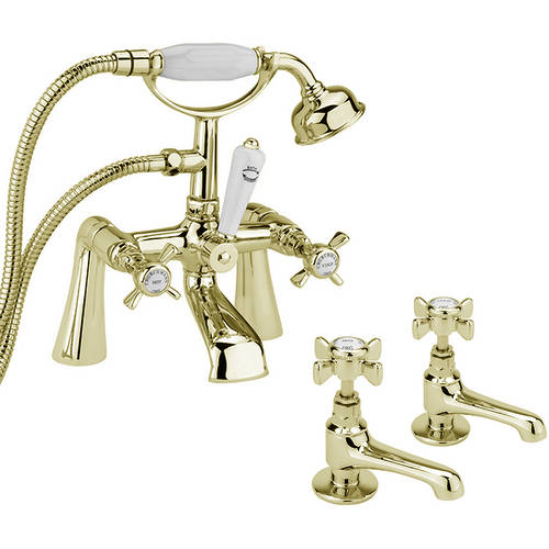 Additional image for Basin & Bath Shower Mixer Taps Pack (Gold).
