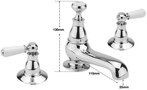 Additional image for 3 Hole Basin Mixer Tap With Pop Up Waste (Chrome).