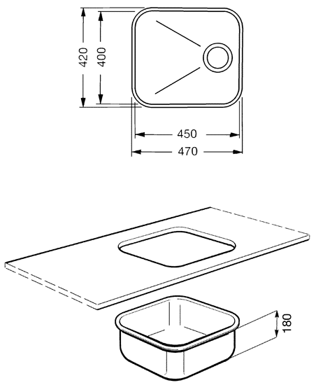 Additional image for 1.0 Bowl Stainless Steel Undermount Kitchen Sink. 450mm.