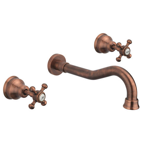 Additional image for 3 Hole Wall Mounted Basin Tap & Waste (Copper).