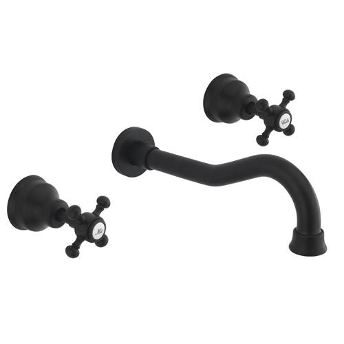 Additional image for 3 Hole Wall Mounted Basin Tap & Waste (Matt Black).
