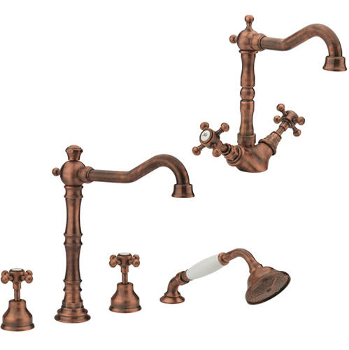 Basin 4 Hole Bath Shower Mixer Tap Pack Copper Tre Mercati Allora Tm 10090 10060 Co