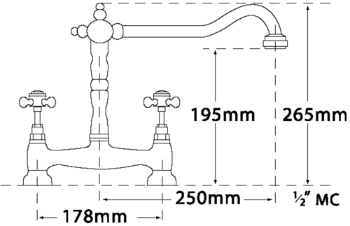 Additional image for French Classic Bridge Mixer Kitchen Tap (Chrome).