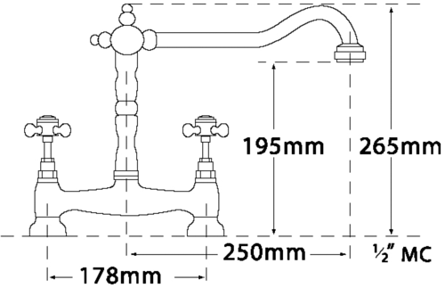 Additional image for French Classic Bridge Mixer Kitchen Tap (Old Copper).