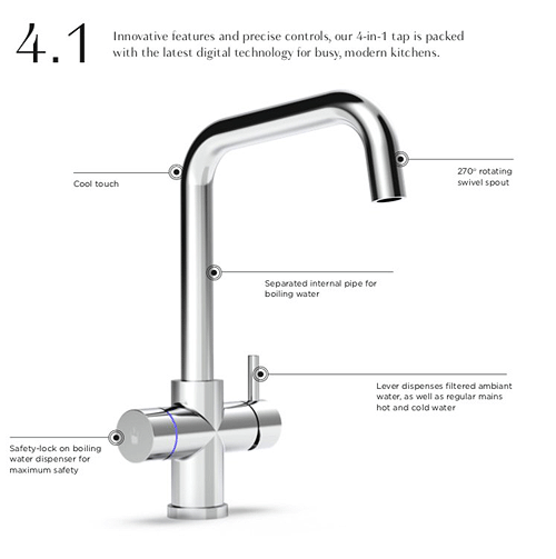 4In1 Boiling, Drinking, Hot & Cold Water Tap (Chrome). Tre Mercati