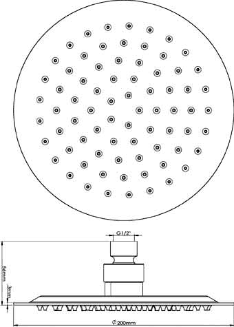 Additional image for Ultra Thin Round Shower Head (Chrome). 200mm.