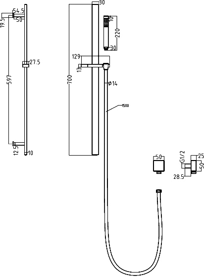 Additional image for Twin Thermostatic Shower Valve & Slide Rail Kit (Chrome).