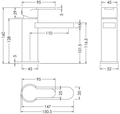 Additional image for Basin Mixer Tap With Push Button Waste (Chrome).