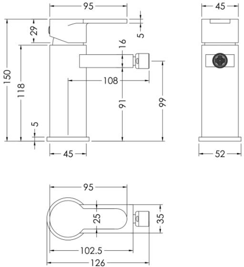 Additional image for Bidet Mixer Tap With Pop Up Waste (Chrome).