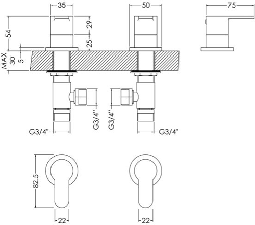 Additional image for 3/4" Side Valves (Chrome).