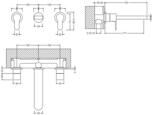 Additional image for Wall Mounted Basin Mixer Tap (Chrome).