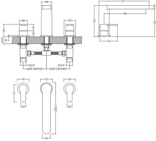 Additional image for 3 Hole Bath Filler Tap (Chrome).
