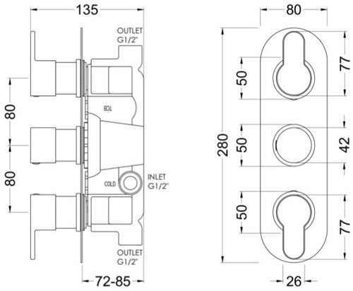 Additional image for Concealed Thermostatic Shower Valve (2 Outlets, Matt Black).