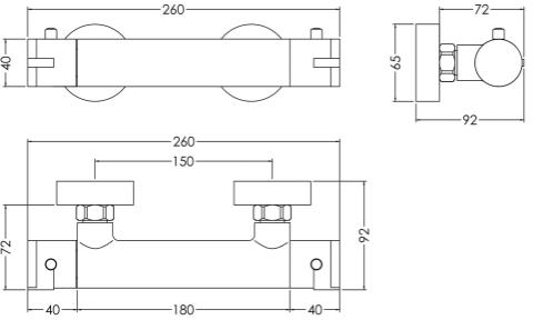 Additional image for Thermostatic Bar Shower Valve (1 Outlet, Chrome).