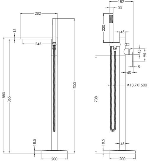 Additional image for Basin & Floor Standing Bath Shower Mixer Tap (Brushed Gun Metal).