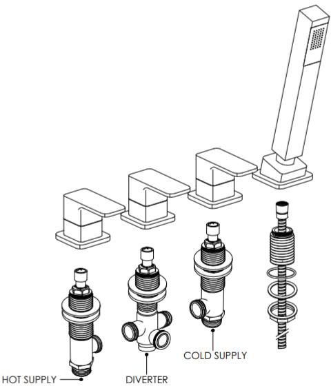 Additional image for 4 Hole Bath Shower Mixer Tap & Bath Spout (Chrome).