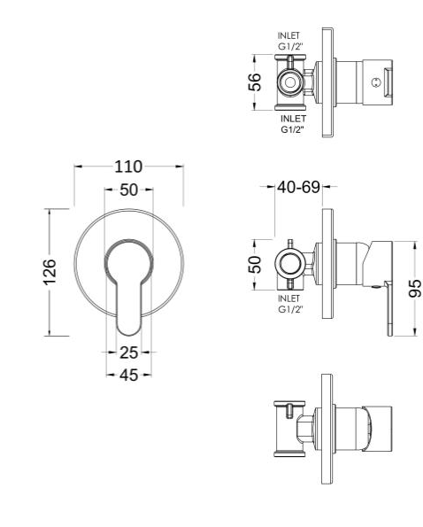 Additional image for Concealed Manual Shower Valve (1 Outlet, Chrome).