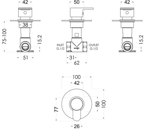 Additional image for Concealed Stop Valve (1 Way, Chrome).