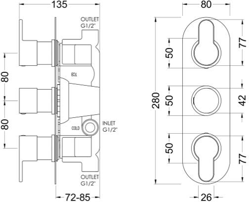 Additional image for Concealed Thermostatic Shower Valve (3 Outlets, Chrome).