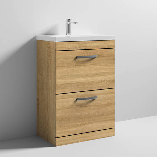 Additional image for Vanity Unit With 2 x Drawers & Basin 600mm (Natural Oak).