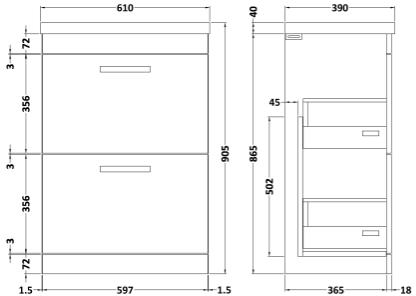 Additional image for Vanity Unit With 2 x Drawers & Basin 600mm (Natural Oak).