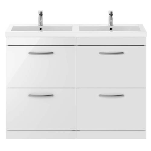 Additional image for Vanity Unit With 4 x Drawers & Double Basin (Gloss White).