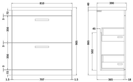 Additional image for Vanity Unit With 2 x Drawers & Basin 800mm (Gloss White).