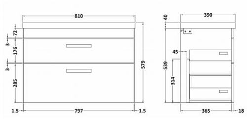 Additional image for Wall Vanity Unit With 2 x Drawer & Basin 800mm (Gloss White).