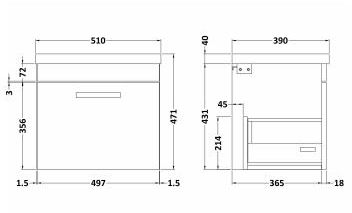 Additional image for Wall Vanity Unit With 1 x Drawer & Basin 500mm (Gloss Grey).