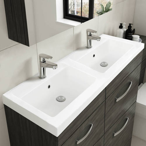 Additional image for Vanity Unit With 4 x Drawers & Double Basin (Gloss Grey).