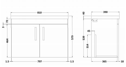 Additional image for Wall Vanity Unit With 2 x Doors & Basin 800mm (Hacienda Black).