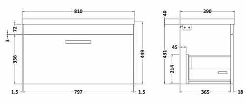 Additional image for Wall Vanity Unit With 1 x Drawer & Basin 800mm (Grey Mist).