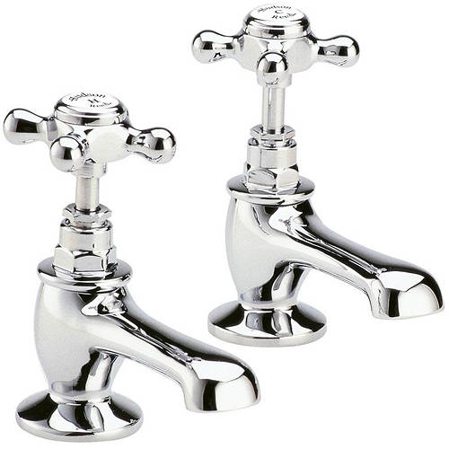 Additional image for Basin Taps With Crosshead Handles (White & Chrome).