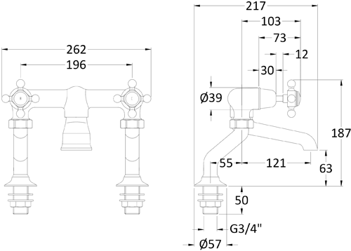 Additional image for Bath Filler Tap With Crosshead Handles (White & Chrome).