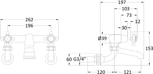 Additional image for Wall Mounted Bath Filler Tap (White & Chrome).