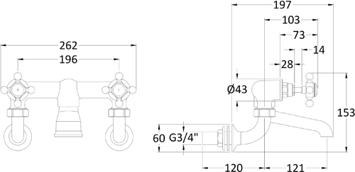 Additional image for Wall Mounted Bath Filler Tap (White & Chrome).