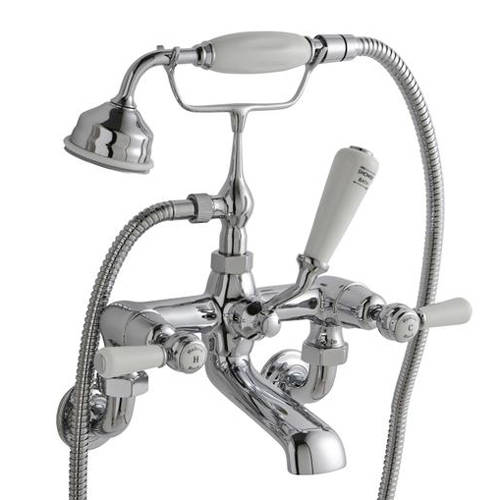 Additional image for Wall Bath Shower Mixer Tap With Levers (White & Chrome).